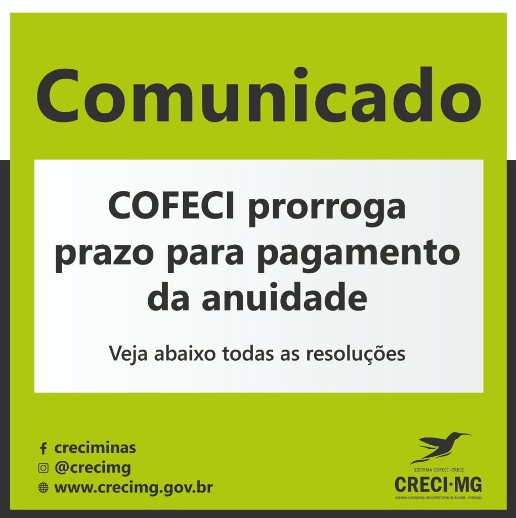 Cofeci prorroga prazo da anuidade 2020