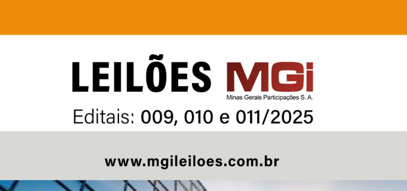 A MGI Leilões, parceira do Creci-MG, apresenta os Editais 009, 010 e 011/2025.