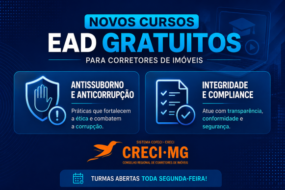 CRECI-MG disponibiliza novos cursos EAD gratuitos para corretores de imóveis